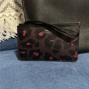 Coach Black and Red Leopard Print Clutch
